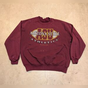 VTG Arizona State Athletics Maroon Sweater Mens XL USA Made Pain Stains Red Oak